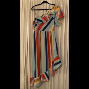 One shoulder asymmetrical striped dress